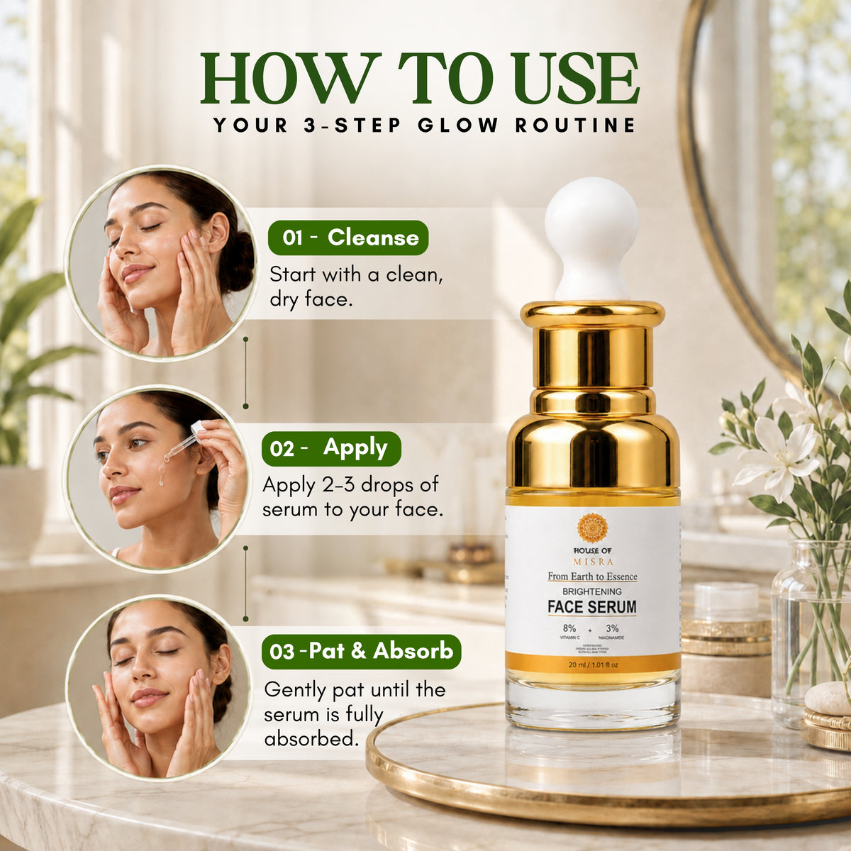 Brightening Face Serum with 8% Vitamin C & 3% Niacinamide – 30 ml