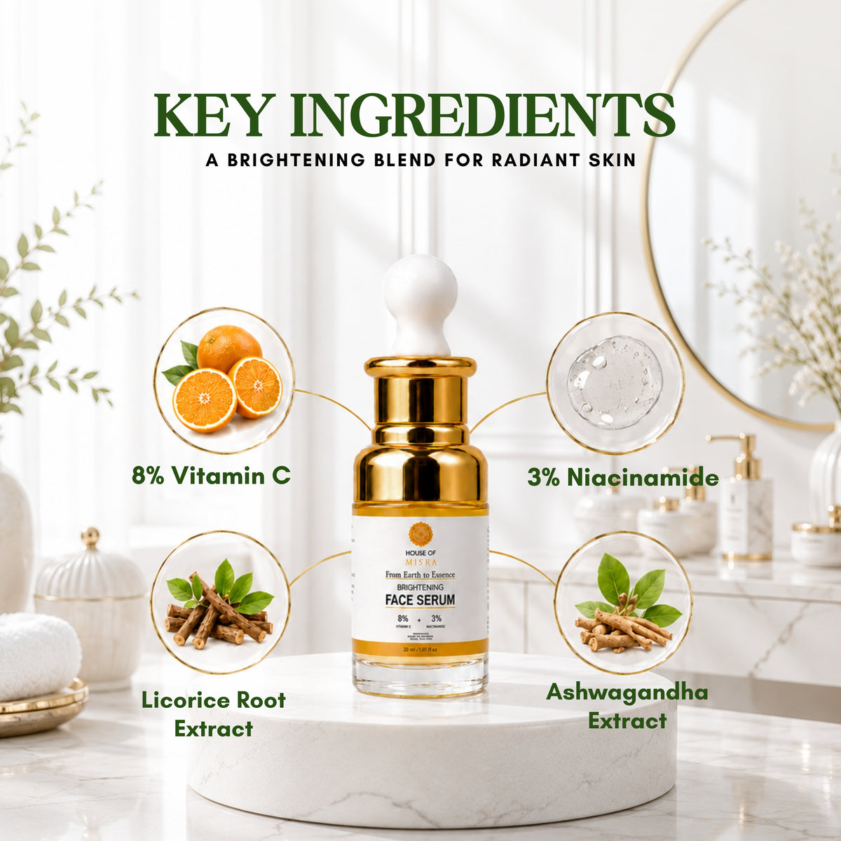 Brightening Face Serum with 8% Vitamin C & 3% Niacinamide – 30 ml
